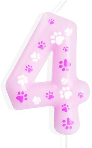 mciskin Pink Dog Paw Birthday Candles,Boy Girl 4th Birthday Decoration,Pink Birthday Number Candles,Cute Paw Print Number 4 Candles for Cake,Dog Party Cake Decorations, Pet Themed Party Supplies