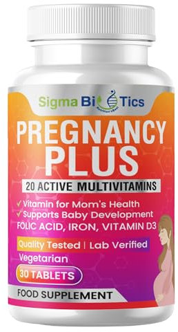 Pregnancy Tablets - 20 Active Multivitamins - 800µg Folic Acid, 24mg Iron, Vitamin D3 - Full-Term Pregnancy Support for Mom's Health and Baby’s Development - Vegetarian Supplement 1 Month Supply