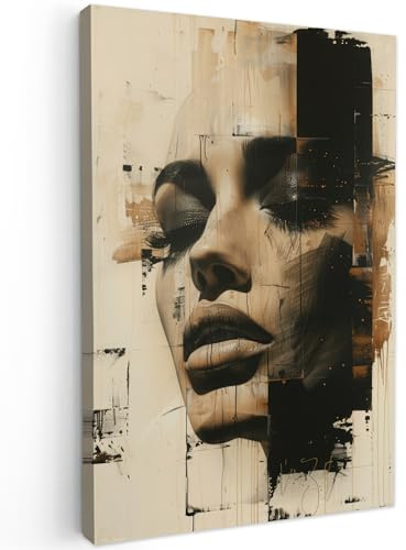 MuchoWow© Leinwandbilder Groß XXL Wall Art Decoration Bilder für die Wand | 80x120 cm - Schlafzimmer Deko Canvas Painting Wanddekoration Wohnzimmer Frau - Kunst - Modern - Beige