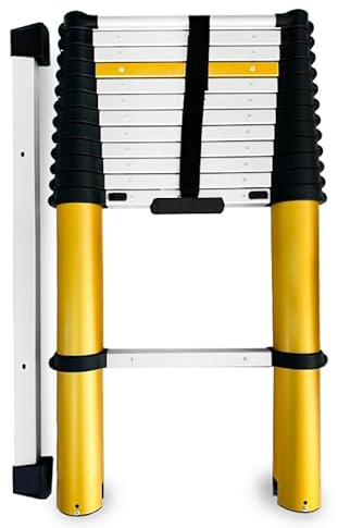 Drabest - MAX - Teleskopleiter - Leiter Ausziehbar - Klappleiter, Aluleiter - bis 150 kg - Mehrzweckleiter, Ausziehleiter - Aluminium, Klappbar - 13 Stufen - 0,88x3,81x0,11 m