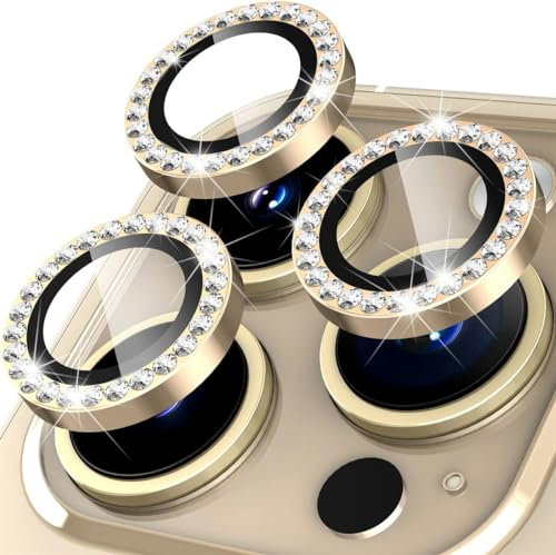 Oelrstfe Kamera Schutz für iPhone 13 Pro/13 Pro Max Kameraschutz,Kratzfest 9H Härte HD Linsenschutz Schutzfolie,Kamera Displayschutz Schutzglas Ultra-Transparent Glitzer Linse Displayschutzfolie,Gold