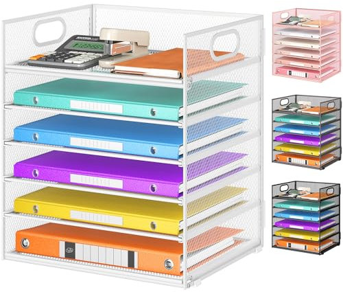 VITVITI Schreibtisch Organizer, 6 Ebenen Briefablage, Stapelbare Aktenhalter, Ablagefächer mit Griff, Bürobedarf für A4 Dokumentenablag, Papier, Buch, Magazin (Weiß)