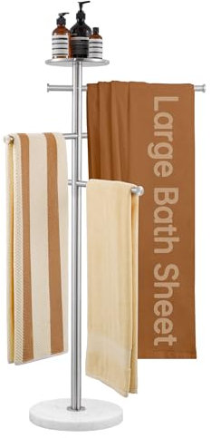 KES Portasciugamani de Terra 3 Barre Regolabile Porta Asciugamani Acciaio Inossidabile 18/8 Piantana Porta Asciugamano Bagno con Ripiano Marmo Spazzolato, BTH238-2