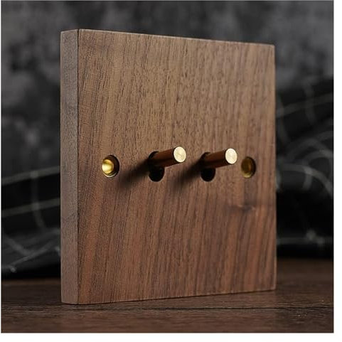 Wand-Kippschalter Wandschalter 1 Weg/2 Wege Wandschalter 3 Stück 2 Wege Antikes Design Holzplatte Industrial Stil Lichtschalter Steckdose Massivholz Messing(2gang)