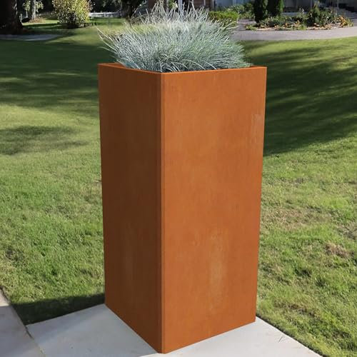 Gabviem Corten Jardinières en acier de 71,1 cm, hautes jardinières en métal pour plantes d'intérieur/extérieur, pots de fleurs carrés modernes pour porche avant, grands pots de fleurs pour plantes