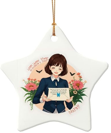 Decorazione natalizia in ceramica con stampa Happy Mother Day, perfetta per decorazioni natalizie per l'albero e per la casa