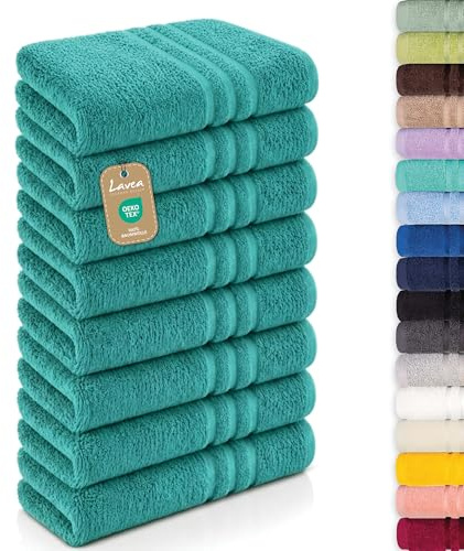 Lavea® 8er Set Handtücher 50x100 cm - Türkis | Elena Frottiererie, 100% Baumwolle, Saugstark & Weich, Handtücher Set, Waschbar, Gäste Handtücher, Frottierhandtuch