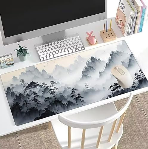 Tapis de Souris Noir Tapis de Souris Gamer XXL 1600x800x3mm Gaming Accessoire, Tapis de Souris Pays Merveilles Tapis Souris Résistant à l'eau avec Base en Caoutchouc antidérapant, Deco Bureau W5-761