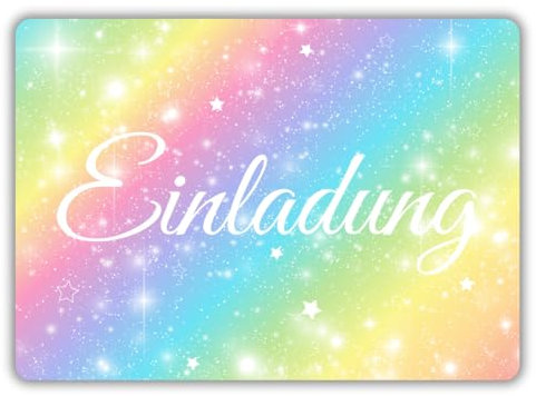 celebr8te 12x Glitzer Regenbogen Einladungskarten - Für den Kindergeburtstag von Mädchen - Glitzer Party Geburtstagseinladungen inkl. Messenger Bild & Urlaubsgutschein