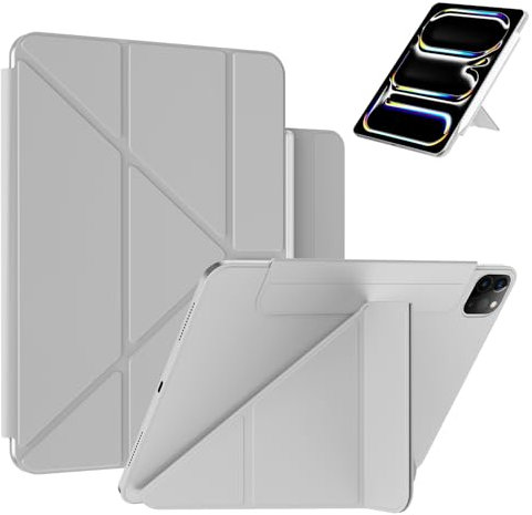 ZOYU Magnetische Hülle für iPad Pro 11 4./ 3./ 2. Generation 2022/2021/2020, Innovative Origami-Magnetabdeckung, Verstellbarer Smart-Ständer, Auto Sleep/Wake, Grau