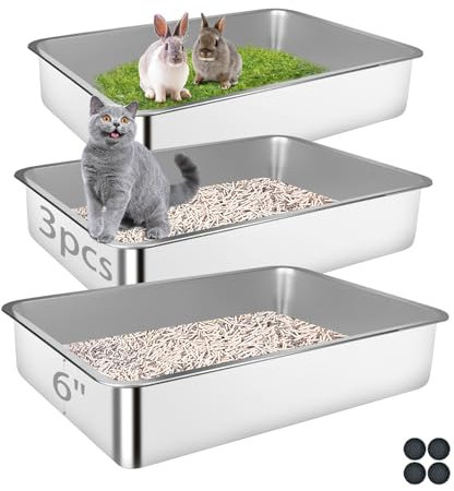 Bartuke Edelstahl Katzenklo 3 Stück, Extra große Katzentoilette für große Kitty, mehrere Katzen, Antihaft, einfache Reinigung (70-50-15cm)