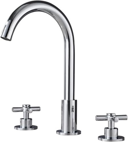 Mitigeur de Lavabo Moderne Robinet Mitigeur 3 Trous Mélangeur de Lavabo Chromé Double Levier Robinet de Salle de Bains Pivotant à 360° 2 Poignées Croisées Eau Chaude Et Eau Froide