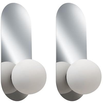 Wandleuchte 2er Set Metall oval silber 1-flammig mit Milchglaskugel Leisi