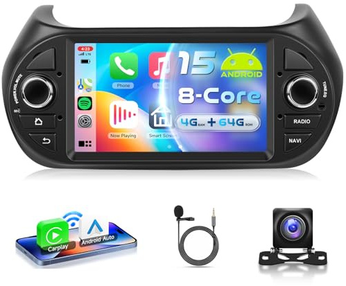 VECHTEL 8 Kern 4G+64G Autoradio Android 15 für FIAT Fiorino/Qubo/Peugeot Bipper/Citroen Nemo, 7 Zoll HD IPS Touchscreen Radio mit Drahtlos Carplay Android Auto GPS Wi-Fi Bluetooth USB FM RDS Kamera