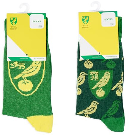 Norwich City FC Socks | Adult 'The Canaries' Green & Yellow Crest Patterned Fan Socks | Licensed Merchandise