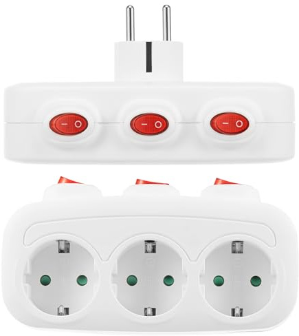 2 PCS Steckdosenleiste Einzeln Schaltbar, 16A 250V 3 Fach Mehrfachsteckdose mit Schalter und Überlastschutz, Tragbar Verteilersteckdose für Wohnzimmer, Schlafzimmer, Küche, Büro