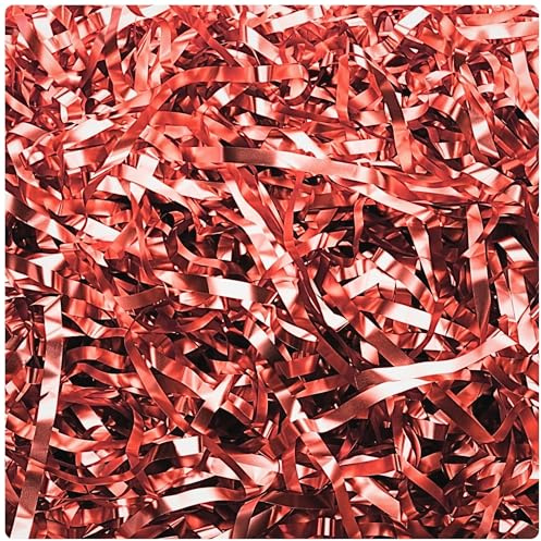 AKH® Christmas Shredded Foil | Metallic Gift Filler & Hamper Shred for Gift Boxes, Baskets & Xmas Hampers | Decorative Gold & Silver Christmas Packaging Shred (Red)