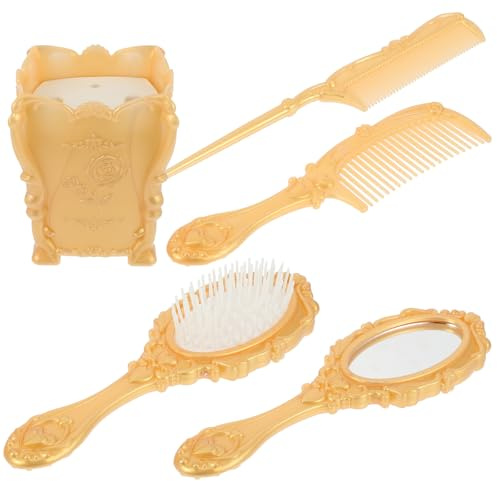POPETPOP Vintage 5 Stück Haarbürsten und Kamm mit Halterung Flexible Entwirrungsbürste für Haartypen Kosmetikbox Zur Aufbewahrung Von Schmuck und Make Up