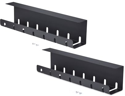 StarTech 2-Pack Under Desk Cable Management Tray (S2MB-DESK-CABLE-TRAY) | 42 Long (21 Per Tray), Screw-On, Metal Slotted Style Cable Organiser, Power Bar Holder, Black