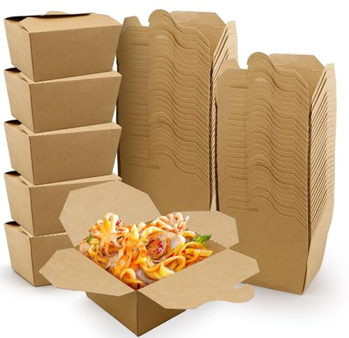KDXBQ 50 Stück To-Go-Boxen aus Kraftkarton 800 ml, Braune Take-Away Speiseboxen mit Faltdeckel, Einweg Essensboxen für Restaurants, Catering, Imbiss, Büro, Haushalt & Picknick