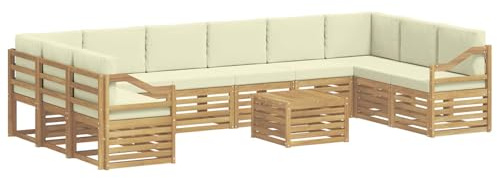 vidaXL Outdoor-Sofagarnitur mit Kissen 11 pcs Weiß und Creme Polyester, Gartenlounge, modernes Sofa für draußen, haltbare Terrassenmöbel, Coole Sitzgruppe