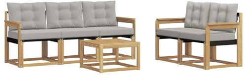 vidaXL Outdoor-Sofagarnitur mit Kissen 6 pcs Weiß und Hellgrau, Gartenmöbel, modernes Ecksofa, langlebige Terrassen-Sitze, stilvolle Lounge für deinen Outdoor-Bereich