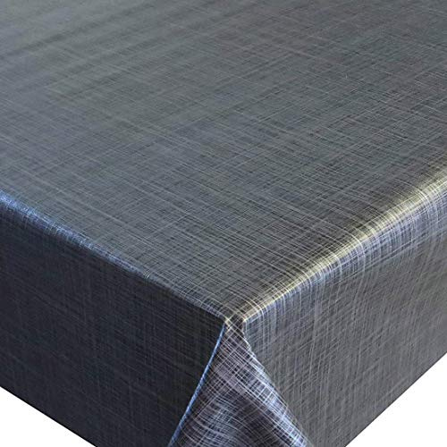 Wachstuch Breite & Länge wählbar - dcfix Leinen LOOK Grau/Anthrazit - ECKIG 90 x 190 bzw. 190x90 cm abwaschbare Tischdecke Wachstücher Gartentischdecke