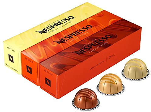 Nespresso Vertuoline Flavored Assortment. 1 sleeve of each: Vanizio, Caramelizio & Hazelino. Total of 30 capsules by Nespresso