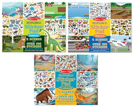 Melissa & Doug Reusable Sticker Pads Set: Prehistoric, Habitats, and Vehicles