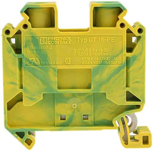 PHOENIX CONTACT UT 16-PE Modularer Erdungsklemmenblock mit Schraubanschluss, 2 Anzahl der Anschlüsse, AWG 16 - 4, 16mm² Nennquerschnitt, Grün/Gelb, 1 Stück