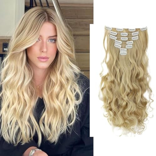 CAISHA XXL 8 Teiliges Set 45cm Langhaarige CLIP IN EXTENSIONS Synthetik Haarverlängerung Haarteil Voluminös Gelockt Blond Mix CES7-1