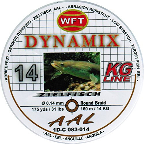WFT Round Dynamix Aal braun 160m, geflochtene Schnur fürs Aalangeln, Raubfischschnur, braune Angelschnur, Aalschnur, Durchmesser/Tragkraft:0.14mm / 14kg Tragkraft