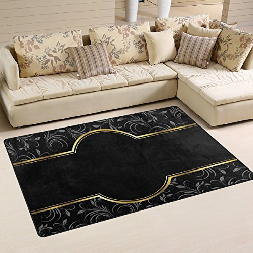 yibaihe leicht Bedruckt Bereich Teppich Teppich Fußmatte Deko schwarz Gold Vintage Floral Muster Wasserabweisend Leicht zu reinigen für Wohnzimmer Schlafzimmer 153 x 100 cm