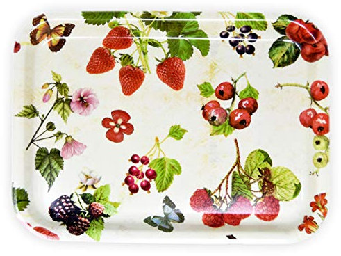 Lashuma Bandeja de plástico mediterránea, diseño de bayas del bosque, pequeña bandeja de postre, 31 x 23 cm, bandeja rectangular