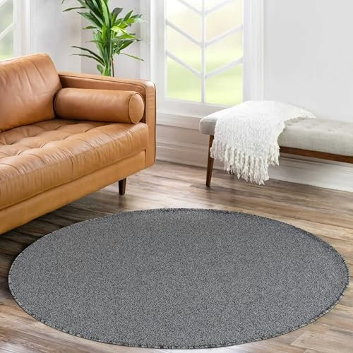 HomebyHome Kurzflor Teppich Wohnzimmer 160 cm Rund Grau - Modern Gabbeh-Look Teppich Extra Weich, Pflegeleicht und Langlebig - Ideal für Schlafzimmer, Küche und Esszimmer