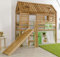 Froschkönig24 Hochbett Tom´s Hütte 1 Kinderbett Rutsche Spielbett Bett Natur Stoff Dschungel, Matratze:mit