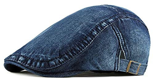 CHENNUO Denim Schiebermütze Herren & Damen Sommer Flatcap Barett Schirmmütze Sportmütze (Dunkelblau)