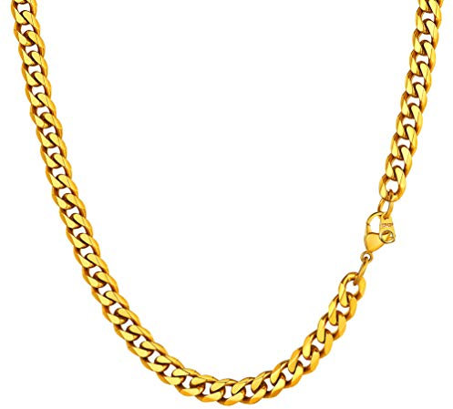 PROSTEEL Herren Kette Collier 18k vergoldet 46cm/18 in. Panzerkette Halskette 6mm breit kubanische Gliederkette Hip Hop Link Chain Necklace Modeschmuck Accessoire für Männer Frauen