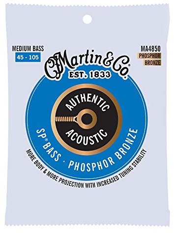 MARTIN Cordes pour guitarre Basse acoustique, Superior Performance Medium Bass 45-105, 92/8 Phosphore Bronze (MA4850)