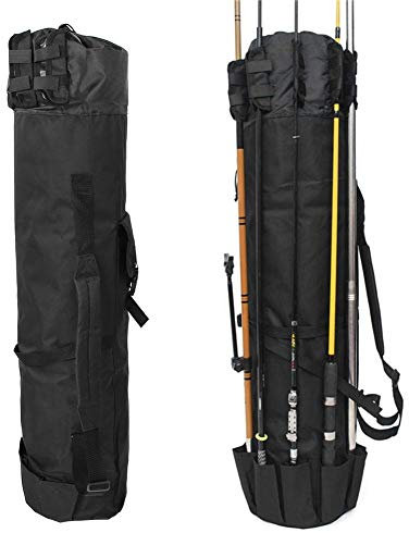Keenso Angelrute Tasche, 600D Oxford Tuch Tragbare Große Kapazität Angelrute Tasche Fisch Stick Reel Fall Träger Halter Lagerung Zubehör (123 × 34 cm)(Schwarz)