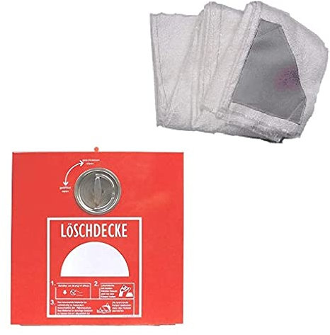 Brandengel Premium Löschdeckenbox aus Stahlblech rot L 30 x B 30 x T 15 cm, Plombierbar, Drehgriff mit Löschdecke 1,60 X 1,80m für Fettbrand, Küche geeignet