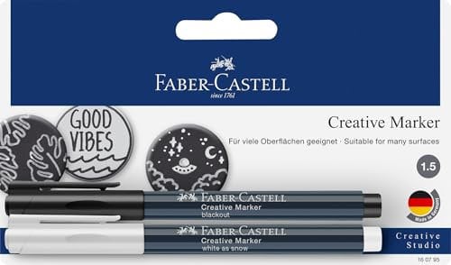 FABER-CASTELL 160795 - Creative Marker, weiß/schwarz, Strichstärke 1,5 mm, 2er Set