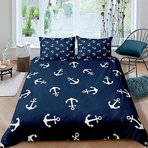 Nautisch Bettwäsche Set 135x200cm Ozeananker Bettwäsche Seemann Piratenkapitän Bettbezug Set Abenteuer auf dem Meer Betten Set Für Jungen Kinder Jugendliche Dekor 2ST Anker Bettwäsche Navy blau