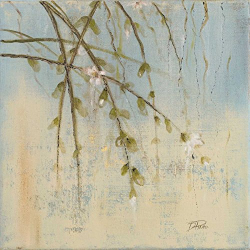 ART-TELA-allungato-su-LEGNO -BARS Cherry Blossom II Pinto Patricia - Immagine quadrata floreale fiore di ciliegio bianco beige blu giallo chiaro flora Stampa d'arte 31_X_31_in