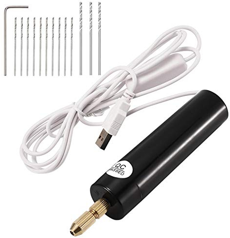 QOTSTEOS 0.7-1.2mm Micro Electric Hand Drill Set for Resin, Cordless Micro Electric Rotary Drill, Portable Mini Electrical Pin Vise Kit 13pcs Drill Bits for Jewelry Making DIY
