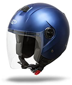 one by Camamoto Code 77446064 Demi-Jet-Helm, zugelassen, mit transparentem Visier, blau matt, Größe L (60 cm)