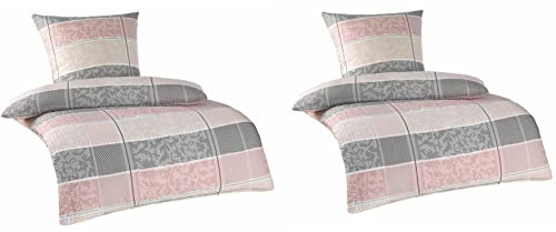 MB Warenhandel24 Bettwäsche Seersucker Microfaser 4 teilig Doppelpack Spar Set mit Reißverschluss 2X 135x200 cm + 2X 80x80 cm (Klara)