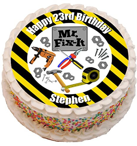 Handyman DIY Personalised PRECUT Cake Topper 7.5 Inch Round Edible Icing Sheet Birthday Decoration