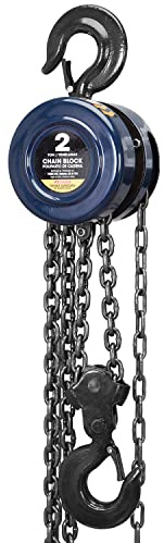 BIG RED ATR9020UR Manual Hand Lift Steel Chain Block Hoist with 2 Heavy Duty Hooks, 2 Ton (4,000 lb), 8ft/2.5m Blue