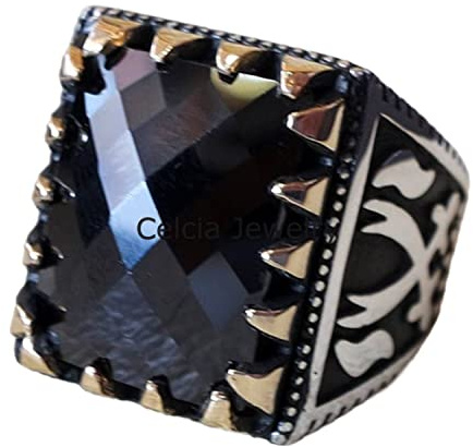 Edelstein-Checker-Ring, Siegelring für Herren, Statement-Ring, Verlobungsgeschenke, silberner Emaille-Ring, bester Februar-Geburtsstein-Ring